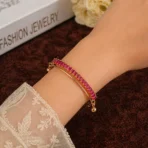 1Pc Radiant Ruby Bracelet – Elegant Red Crystal Cuff for Women - Image 2
