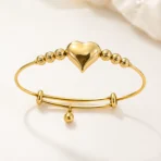 Dazzling Gold Heart Charm Bracelet for Women | 1-Piece Adjustable Beaded Bangle with Puffy Heart - Image 4
