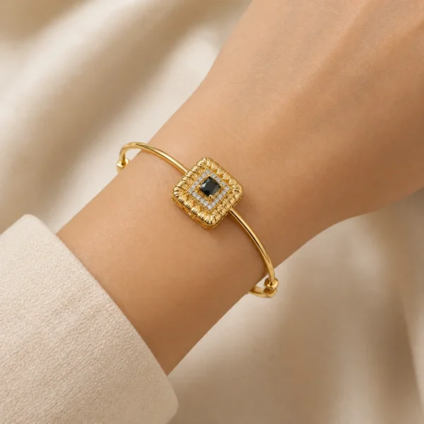 Gold evil eye bracelet Pakistan with crystal square centerpiece