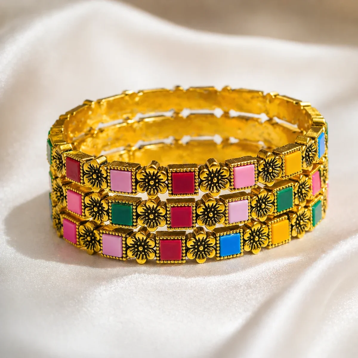 4-Layer Luxe Bracelet – Bold Multicolor Stack for Women - Image 3
