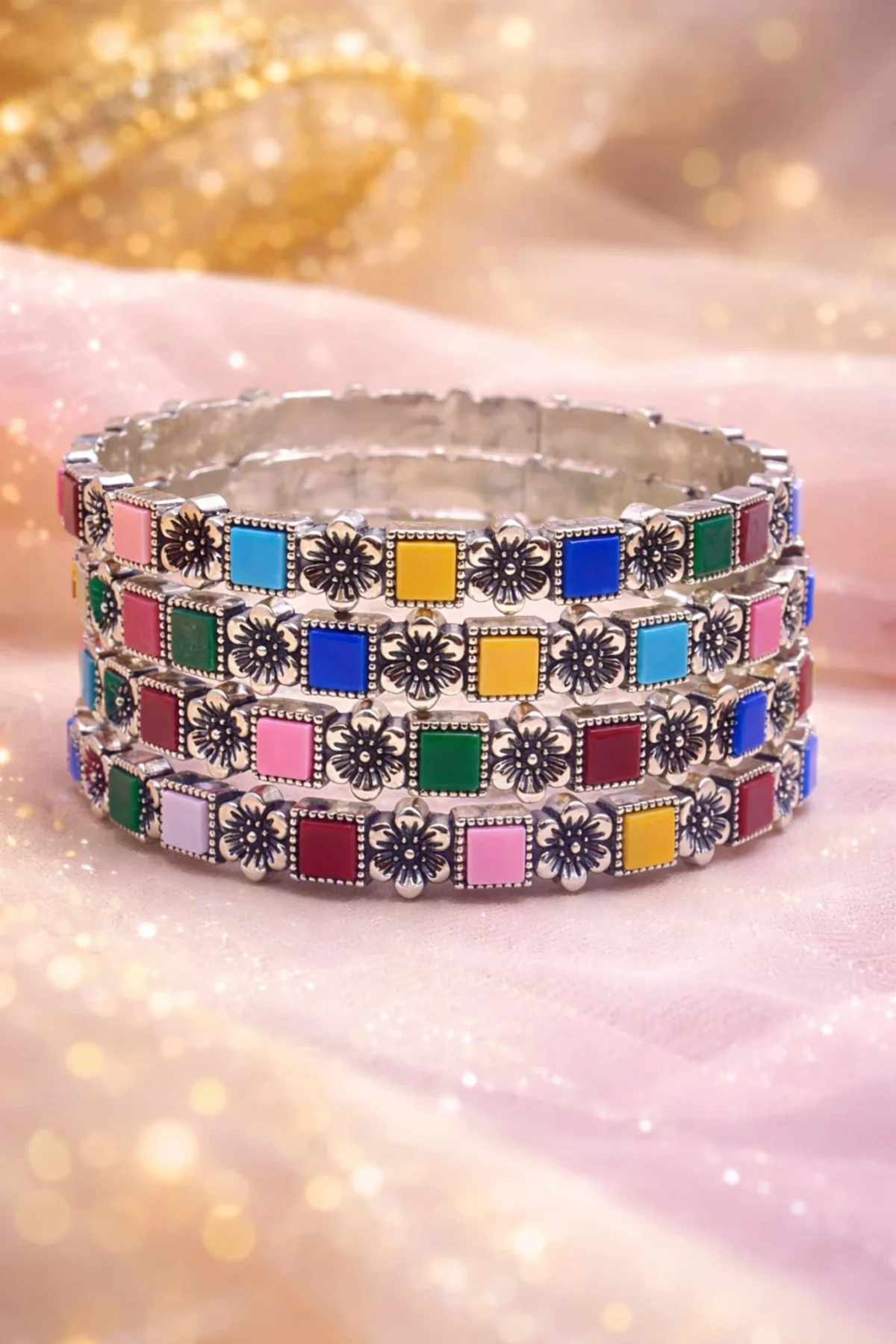 4-Layer Luxe Bracelet – Bold Multicolor Stack for Women - Image 5