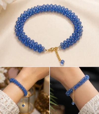 Scintillating multi color crystal bracelet Pakistan with handcrafted woven design and adjustable clasp