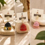 Multicolor jhumka earrings Pakistan with floral gold-tone design