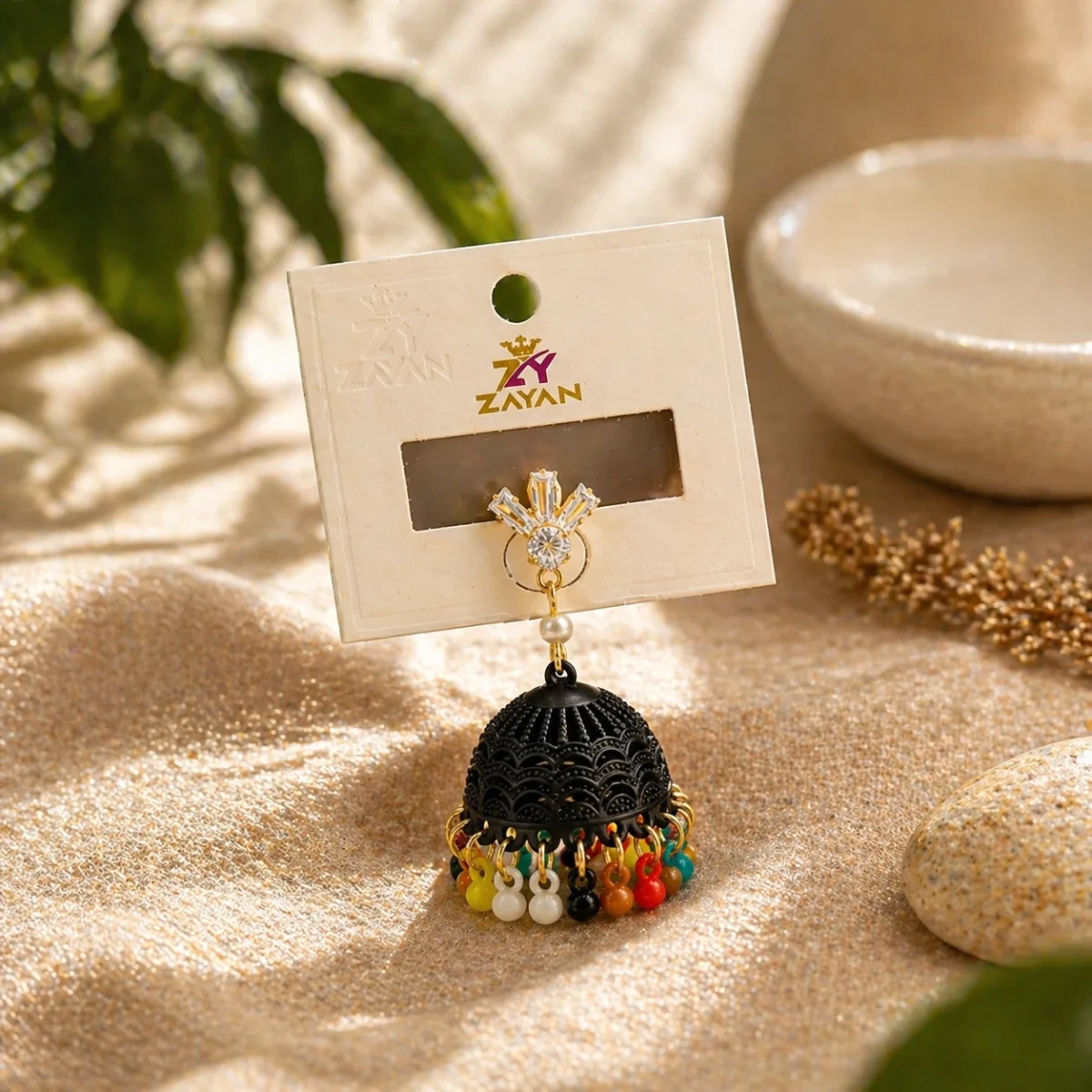 3-Tone Floral Jhumka Earrings – Radiant Festive Drops for Women - Image 2