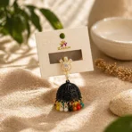 3-Tone Floral Jhumka Earrings – Radiant Festive Drops for Women - Image 2