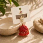 3-Tone Floral Jhumka Earrings – Radiant Festive Drops for Women - Image 3