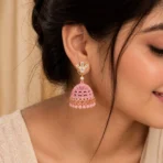 3-Tone Floral Jhumka Earrings – Radiant Festive Drops for Women - Image 4