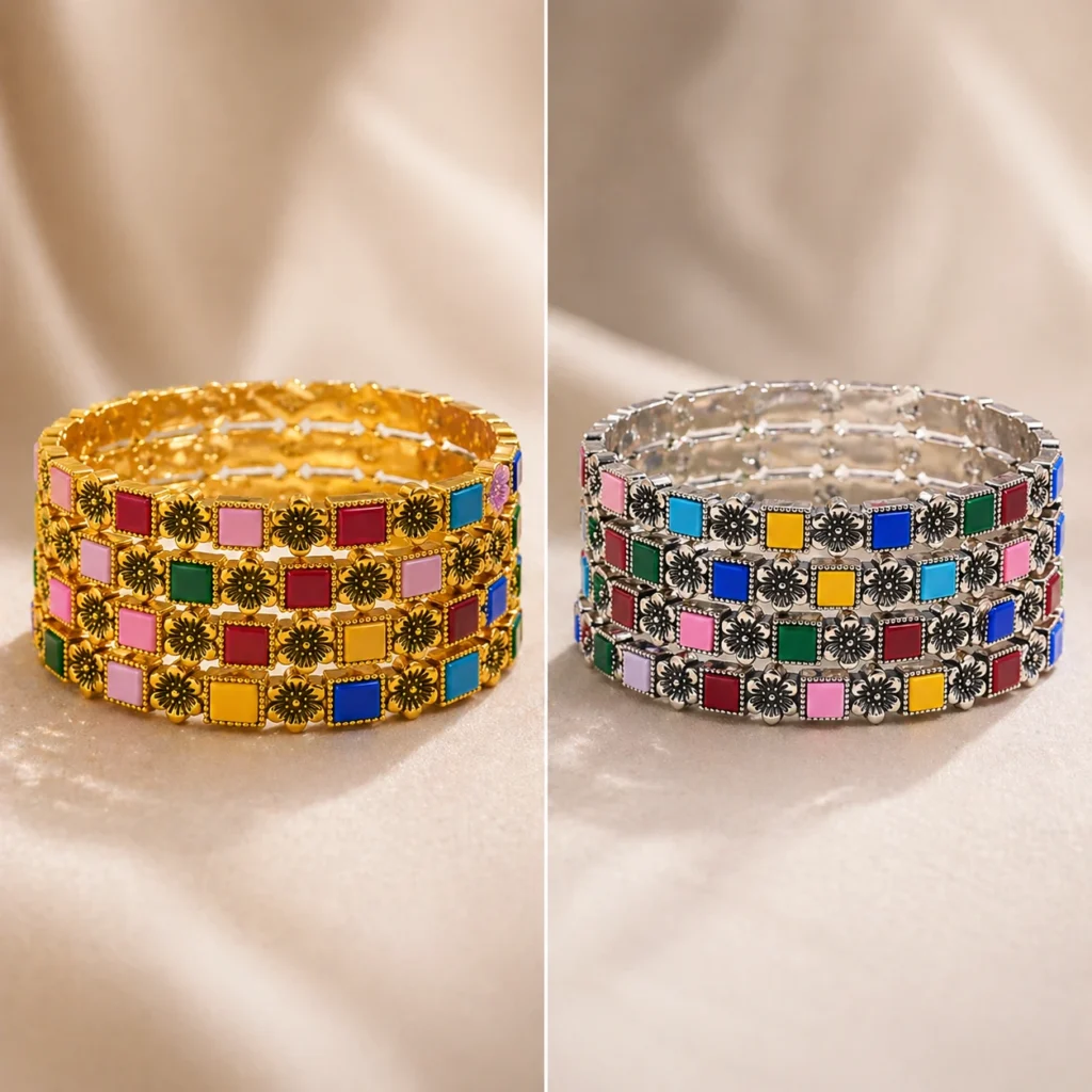 Multicolor stretch bracelet Pakistan in gold and silver finish
