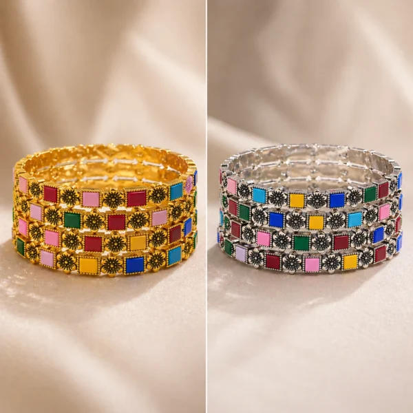 Multicolor stretch bracelet Pakistan in gold and silver finish