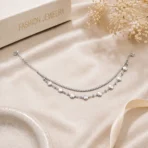 Dazzling silver double layer anklet Pakistan style with crystals and circular charms