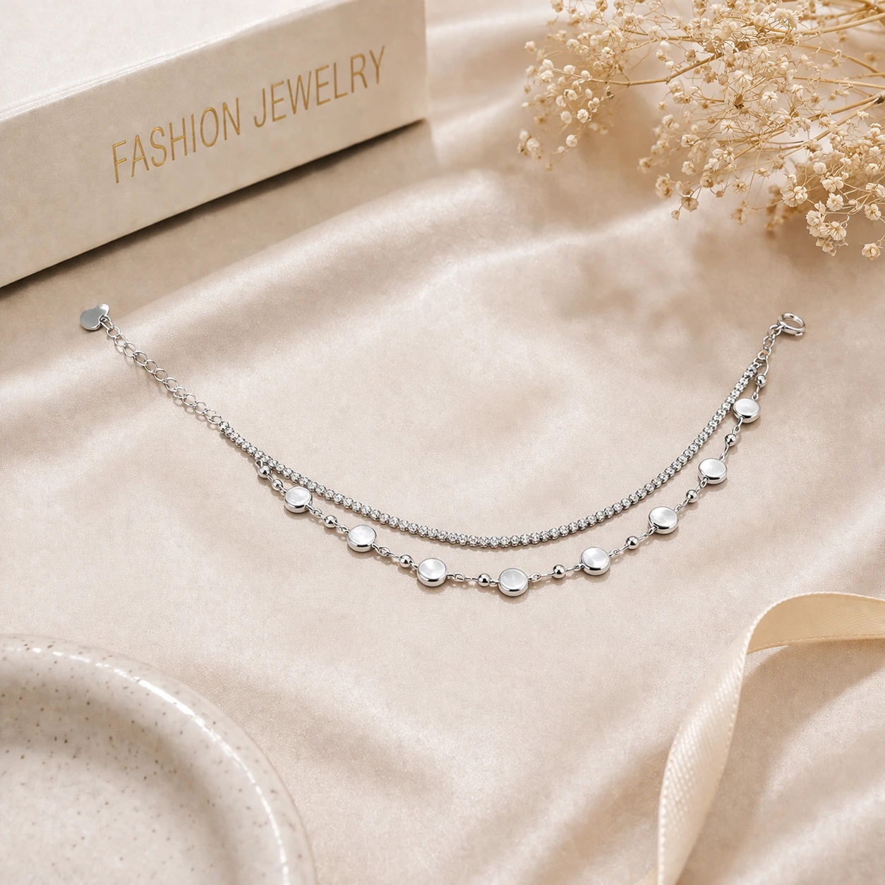 Dazzling silver double layer anklet Pakistan Dazzling silver double layer anklet Pakistan style with crystals and circular charms