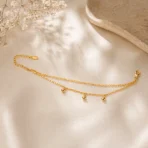Gold anklet Pakistan with delicate dangling charm chain design