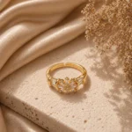Enchanting gold adjustable ring Pakistan with crystal floral sunburst design