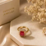 Adjustable Square Ruby Halo Ring for Women - Image 3