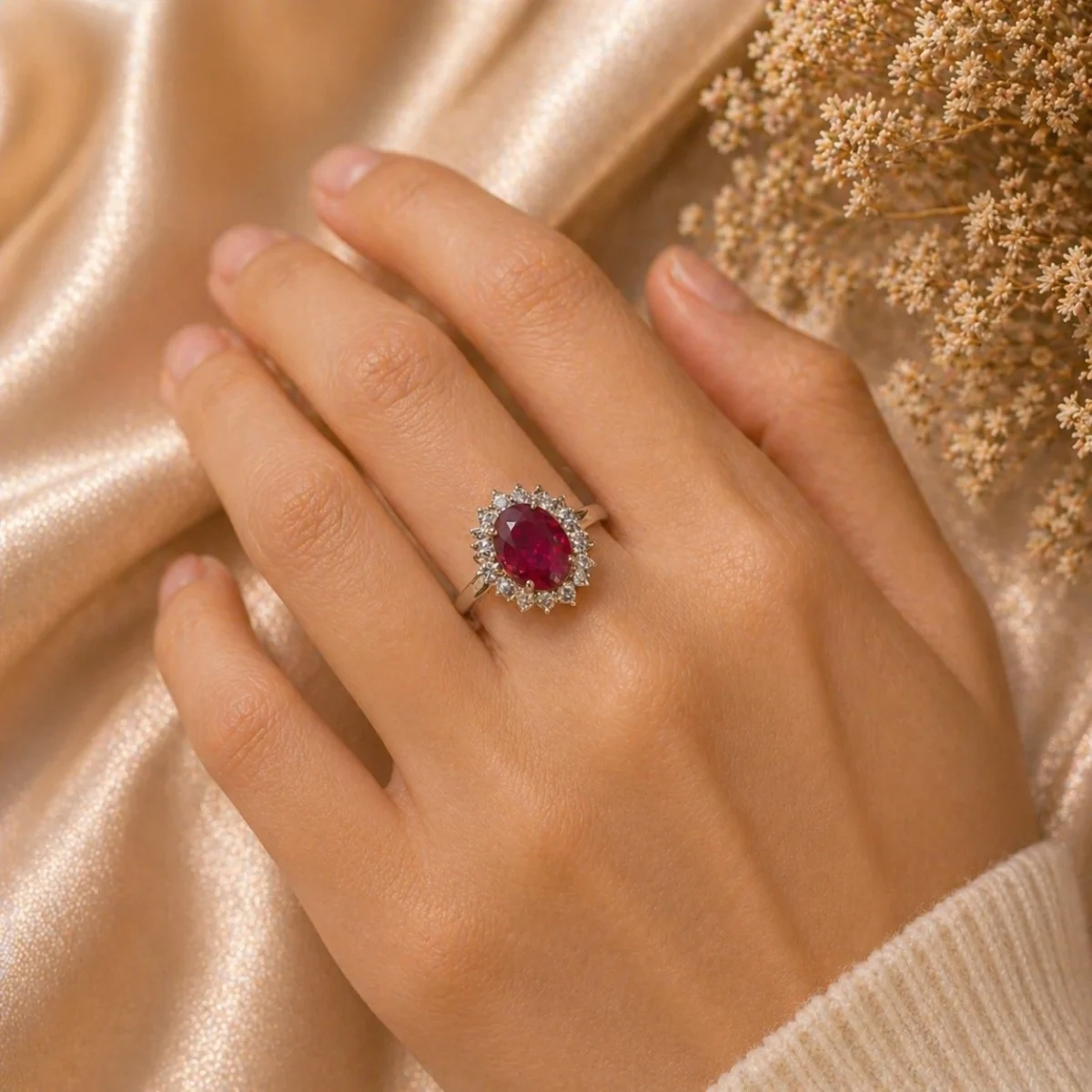 Adjustable Ruby Style Halo Ring for Women - Image 2