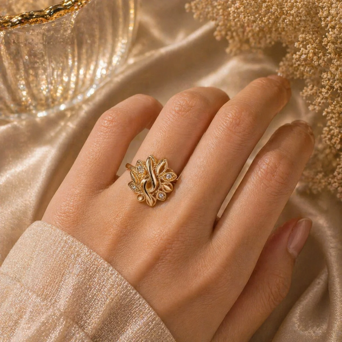 Golden Bloom Adjustable Ring for Women | Soft Luxe Edition - Image 2