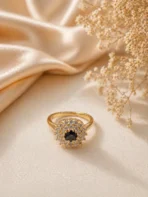 Sensational Black Stone Double Halo Ring for Women | 1-Stone CZ Sunburst Adjustable Gold Ring - Image 3