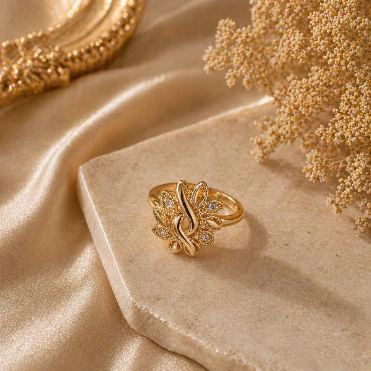 Golden Bloom Adjustable Ring for Women | Soft Luxe Edition - Image 3