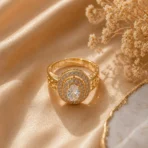 zircon ring Pakistan with elegant gold halo design