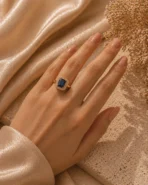Luxurious Blue Sapphire Halo Ring for Women | 1-Stone Emerald Cut CZ Adjustable Gold Ring - Image 2