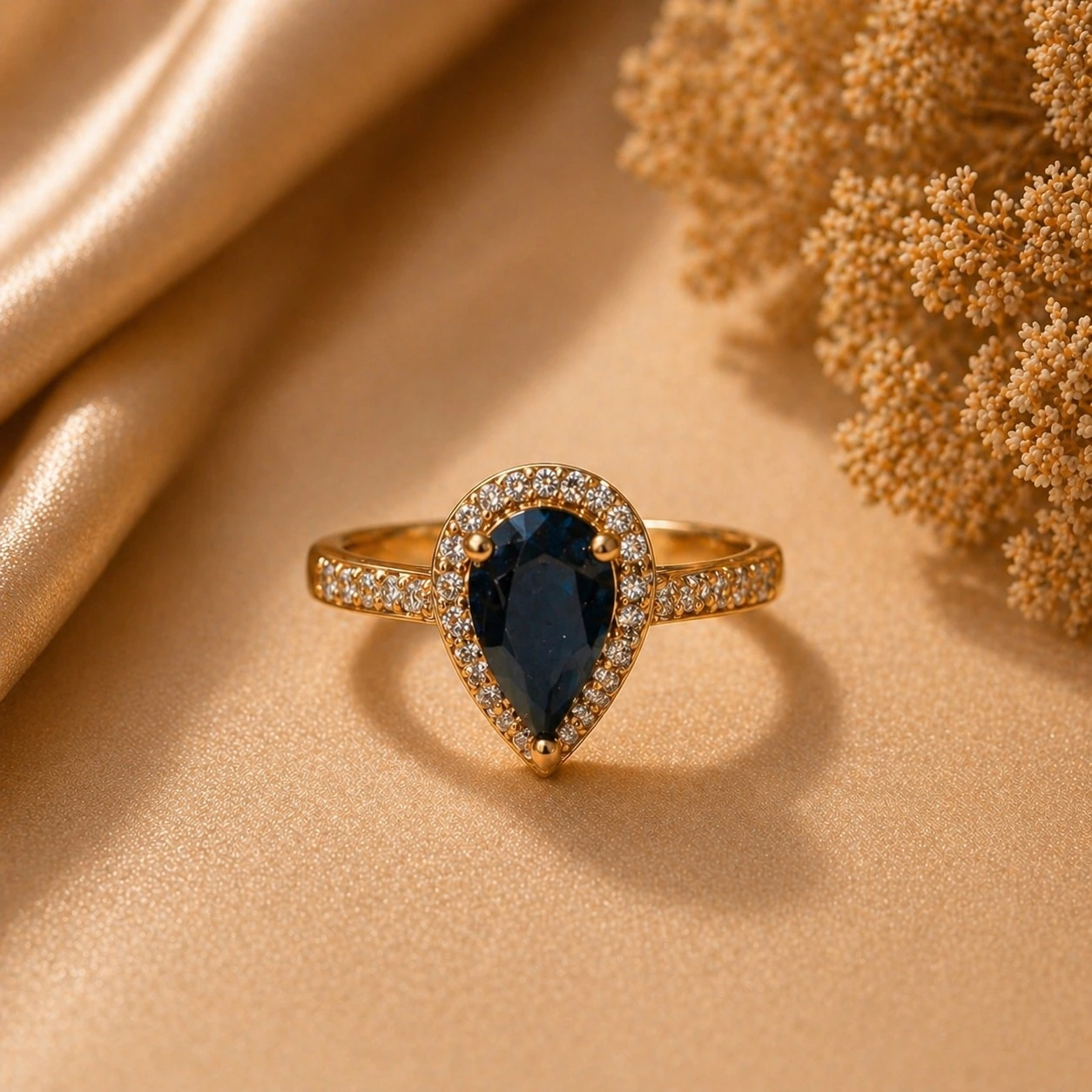 blue stone ring blue stone ring Pakistan with elegant gold zircon design