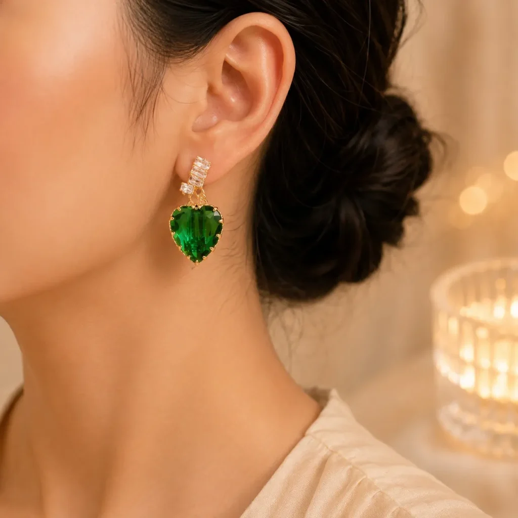 Lightweight Green Heart Earrings Pakistan with modern desi vibe