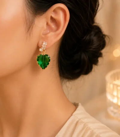 Lightweight Green Heart Earrings Pakistan with modern desi vibe