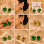 Party wear Green Heart Earrings Pakistan for Eid and wedding season