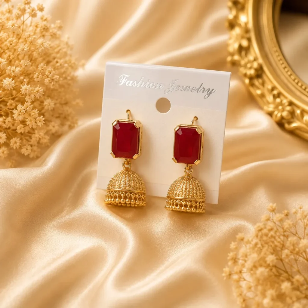 Ruby Jhumka Earrings Pakistan for mehndi and festive styling