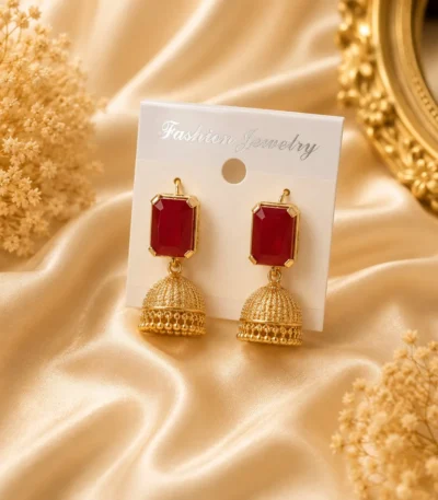 Ruby Jhumka Earrings Pakistan for mehndi and festive styling