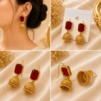 Gold tone ruby earrings with modern desi vibe