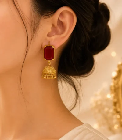 Lightweight Ruby Jhumka Earrings Pakistan for dawat looks