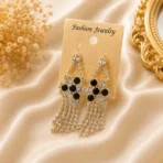 Black Crystal Tassel Earrings Pakistan for festive styling
