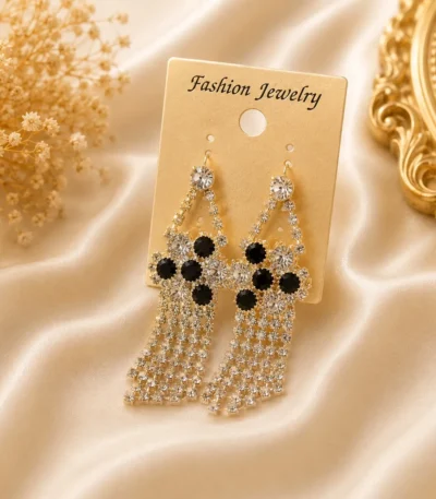 Black Crystal Tassel Earrings Pakistan for festive styling