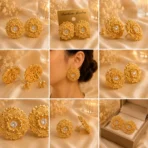 Lightweight Gold Floral Stud Earrings Pakistan for mehndi looks