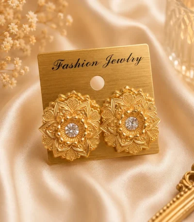 Gold Floral Stud Earrings Pakistan for festive styling