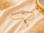 Square Crystal Slider Bracelet with gold-tone chain and elegant crystal detailing