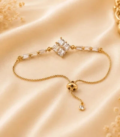Square Crystal Slider Bracelet with gold-tone chain and elegant crystal detailing
