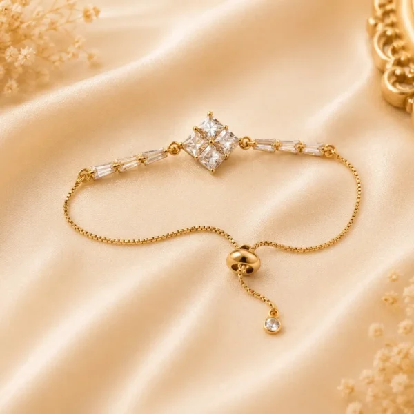 Square Crystal Slider Bracelet with gold-tone chain and elegant crystal detailing
