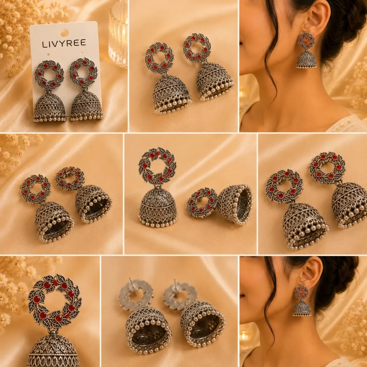 Lightweight Oxidized Jhumka Earrings Pakistan for dawat looks