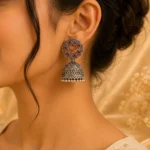 Red stone jhumki earrings with modern desi vibe