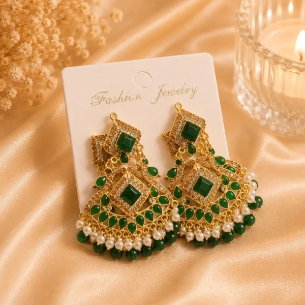Lumira Emerald Chandbali Earrings Pakistan for mehndi styling