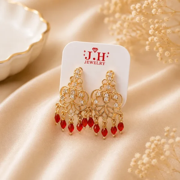 Front view of traditional heavy Bridal Kundan Earrings with pearl chains