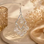 Silver Chandelier Earrings Pakistan crystal drop lightweight party wear design by Lumira PK