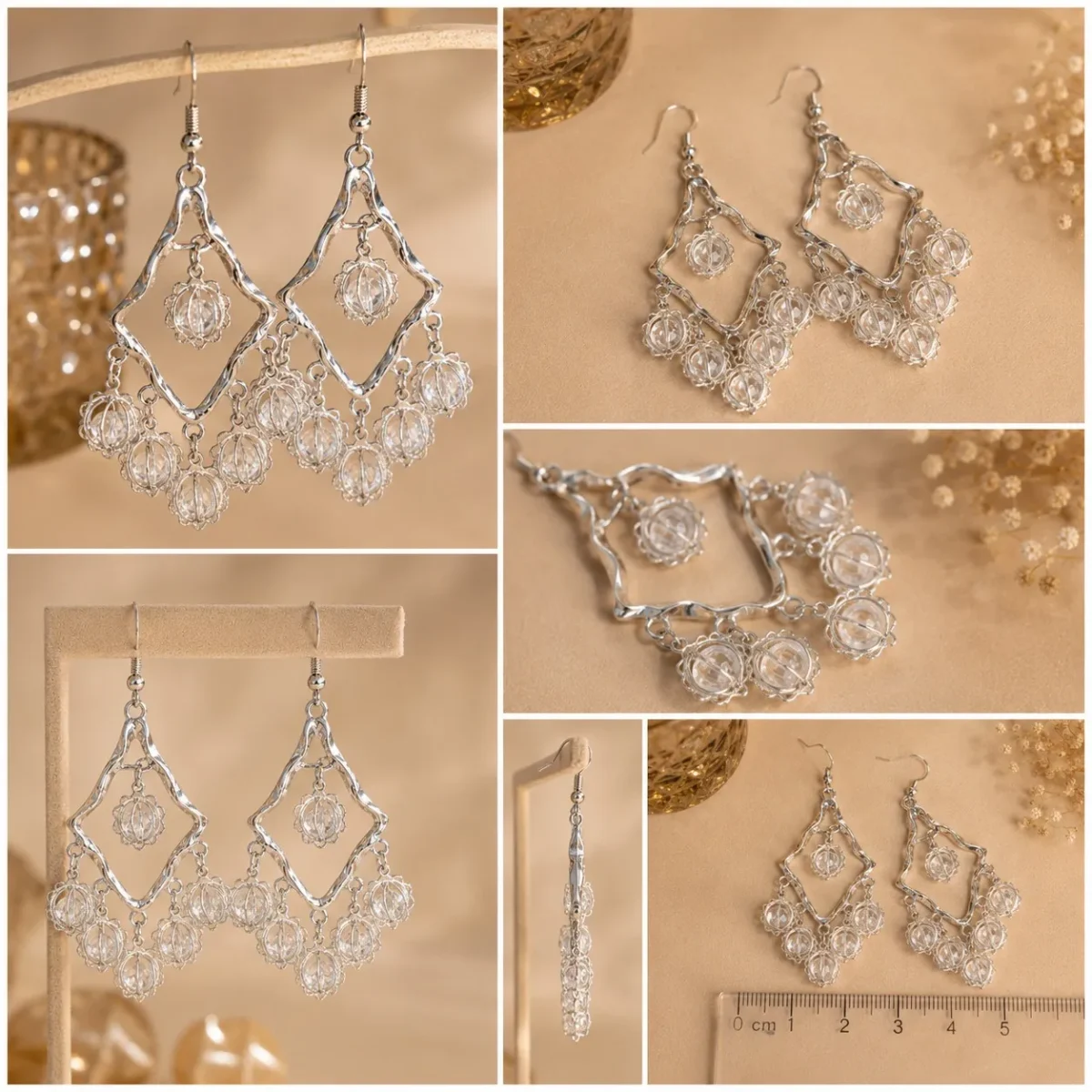 Silver Crystal Chandelier Drop Earrings for Women – Lightweight Party Wear - Image 3