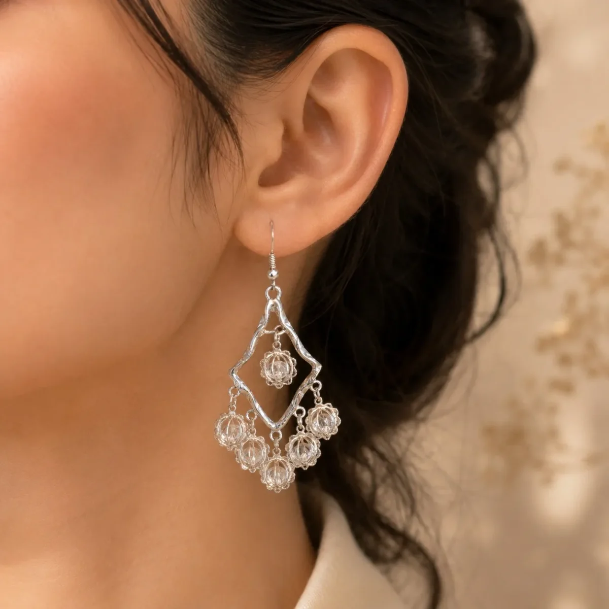 Silver Crystal Chandelier Drop Earrings for Women – Lightweight Party Wear - Image 2