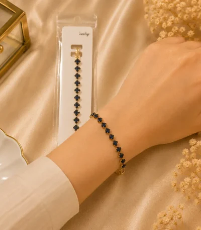 Blue Crystal Tennis Bracelet with gold-tone finish for party wear styling