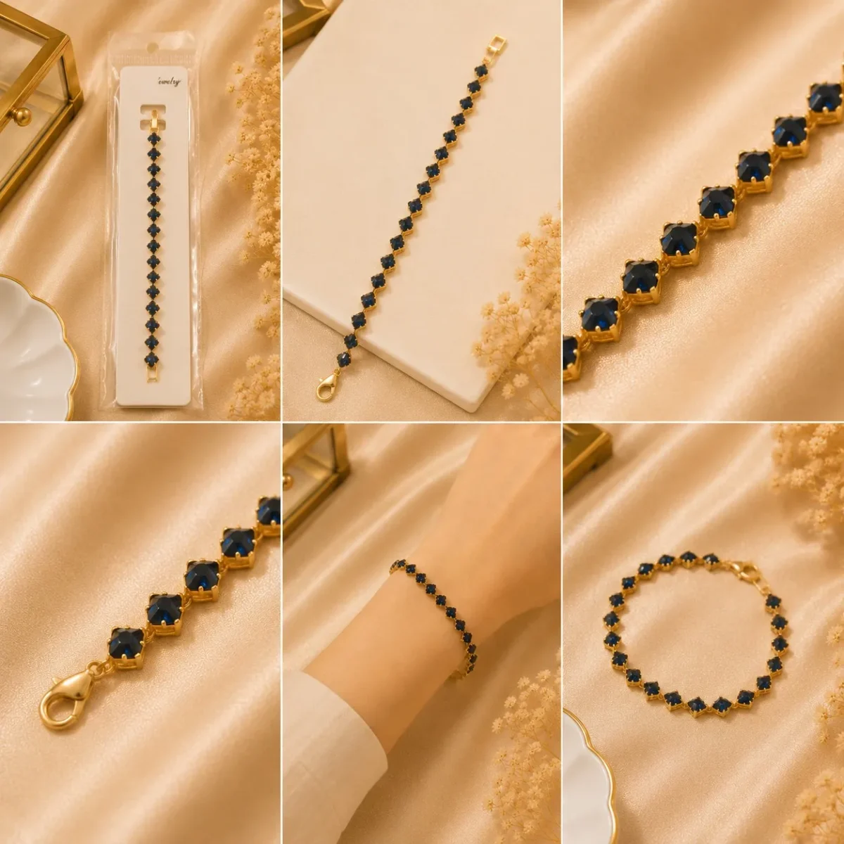 Blue Crystal Tennis Bracelet with gold-tone finish for party wear styling