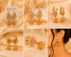 Luxury Gold Floral Jhumki Earrings Pakistan – Crystal Wedding Earrings | Lumira PK - Image 2