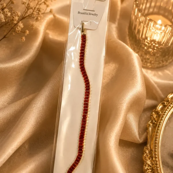 Ruby Red Tennis Bracelet with gold-tone finish for festive party wear styling